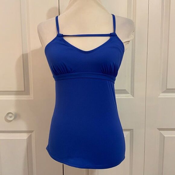 Athleta Colbalt Blue Keyhole Tankini Swim Top Shelf Bra XS - Picture 1 of 11